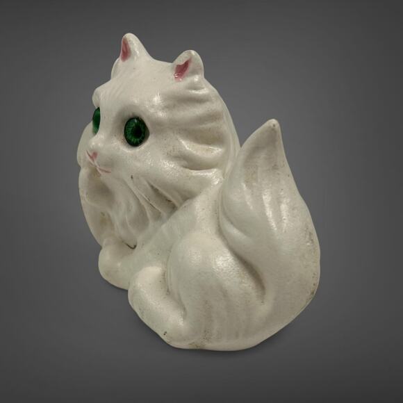 VTG MCM Persian Cat Porcelain Figurine by Roselane Pottery-White w Green Eyes - Picture 3 of 5